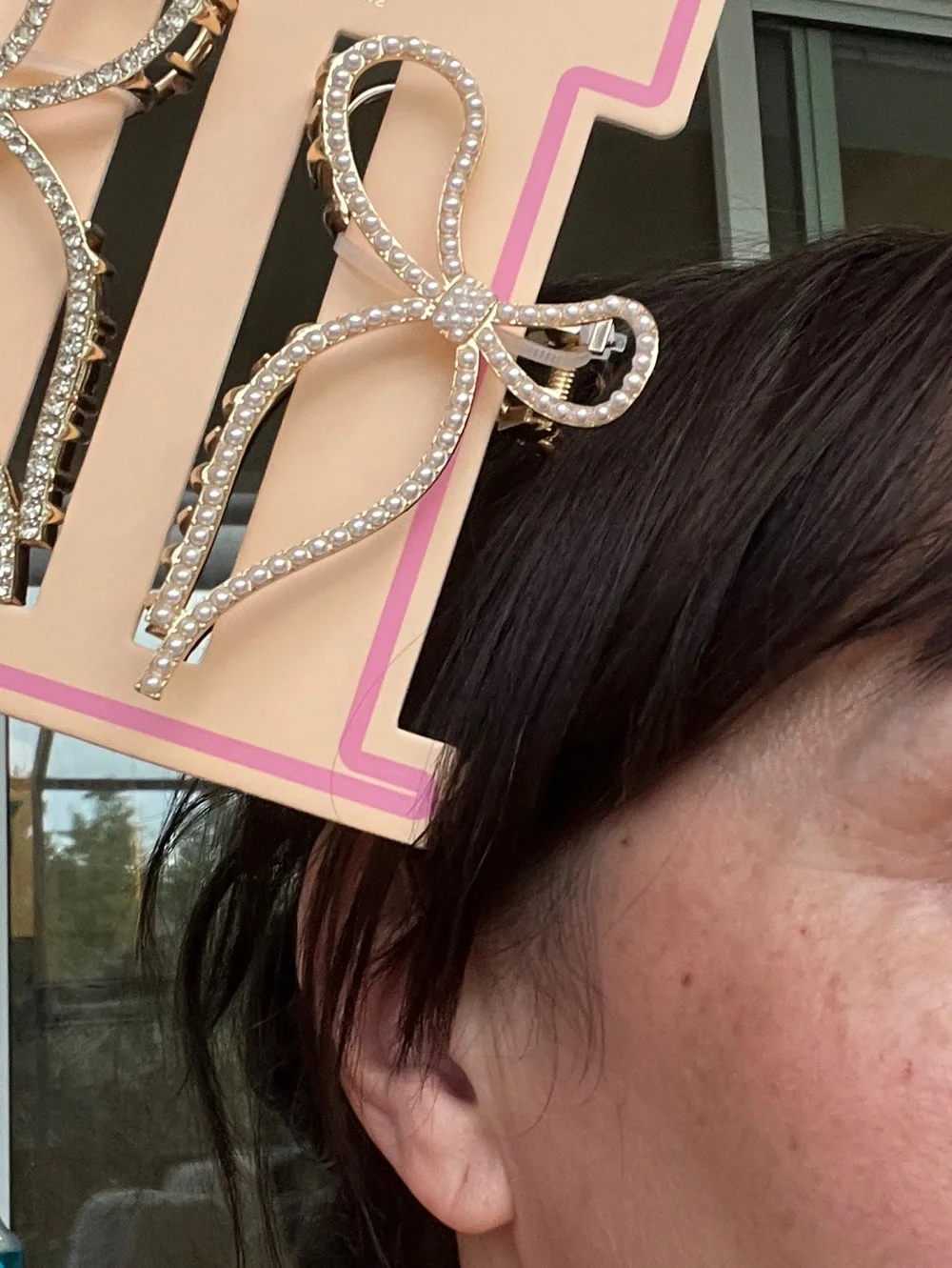 Sincerely Jules Pearl Crystal Bow Metal hair Claw clip set of 2 NWT